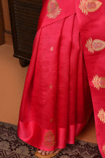 Pure katan silk kadwa Banarasi saree with golden & silver zari floral motifs & satin silk border-Onion pink