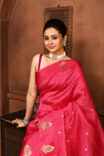 Pure katan silk kadwa Banarasi saree with golden & silver zari floral motifs & satin silk border-Onion pink