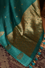 Pure katan silk kadwa Banarasi saree with golden & silver zari floral motifs & satin silk border-Powder blue