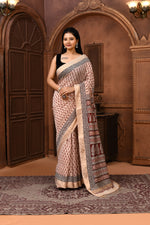 Maheshwari cross border bagh print saree in off-white