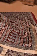 Maheshwari cross border bagh print saree in off-white