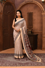 Maheshwari cross border saree with small prints-off white