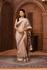 Maheshwari cross border saree with small prints-off white