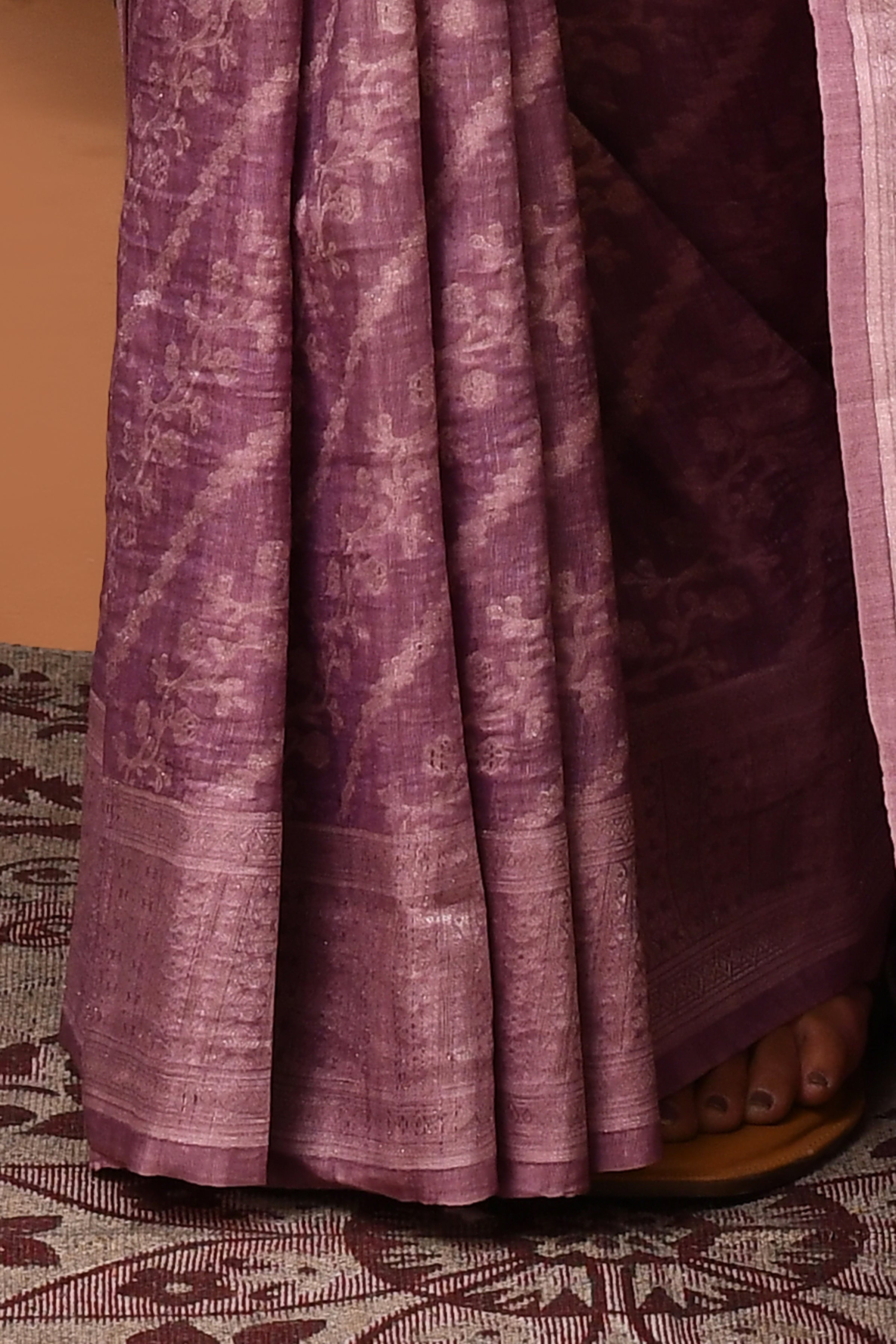 Pure Linen Georgette handloom Banarasi saree with silver zari kadwa weaving-Mauve