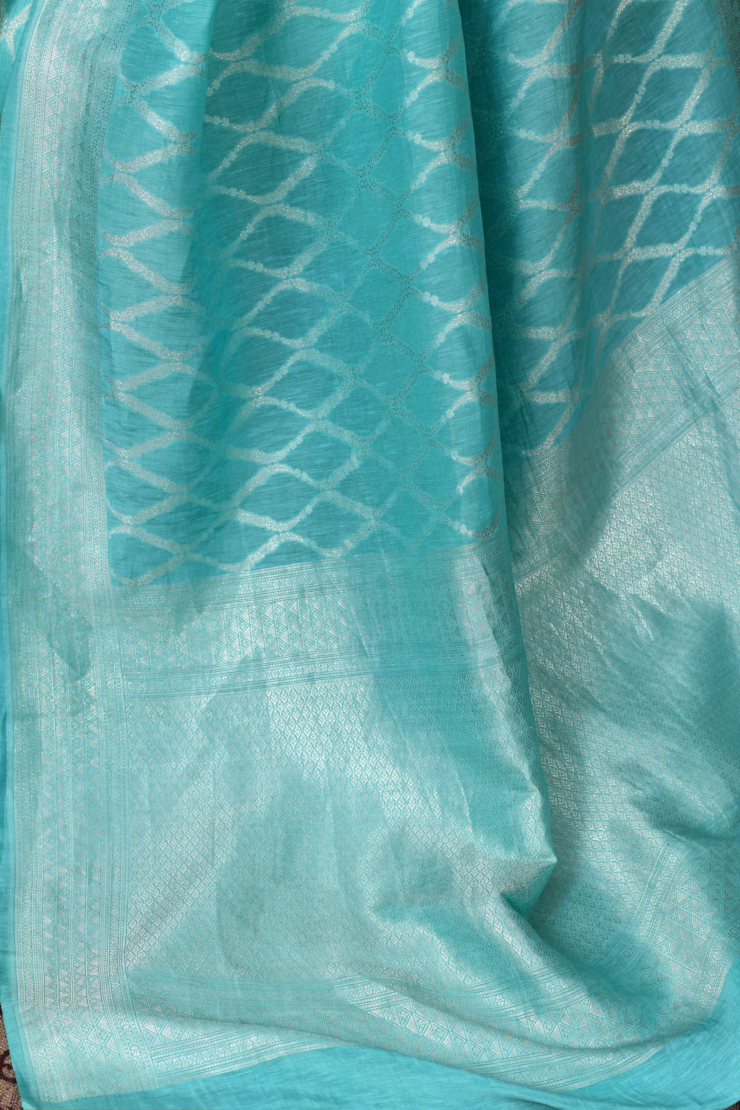 Pure Linen Georgette handloom Banarasi saree with silver zari kadwa weaving-Aqua Blue