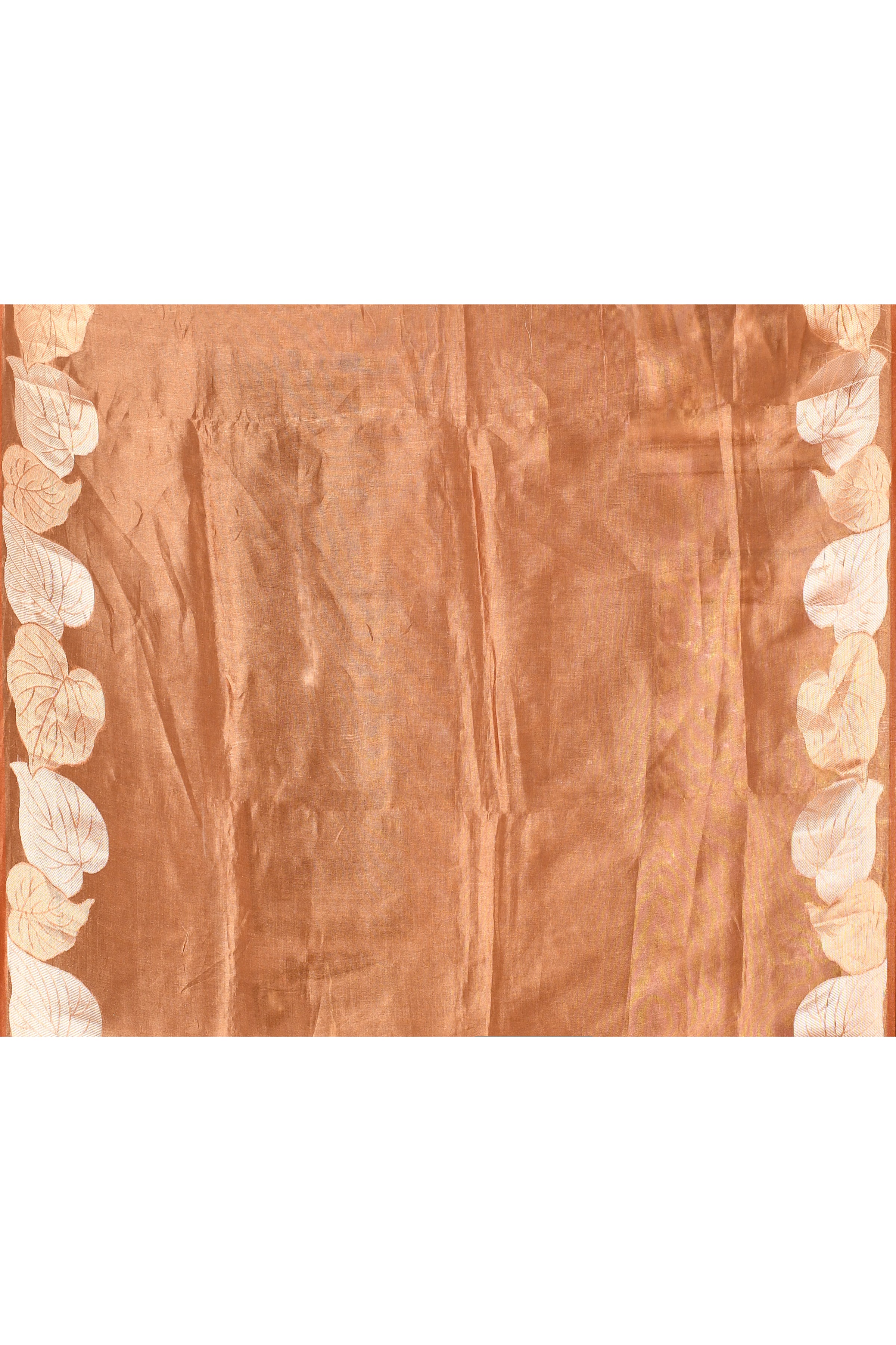 Banarasi tissue silk saree with leaf pattern woven border-Rust