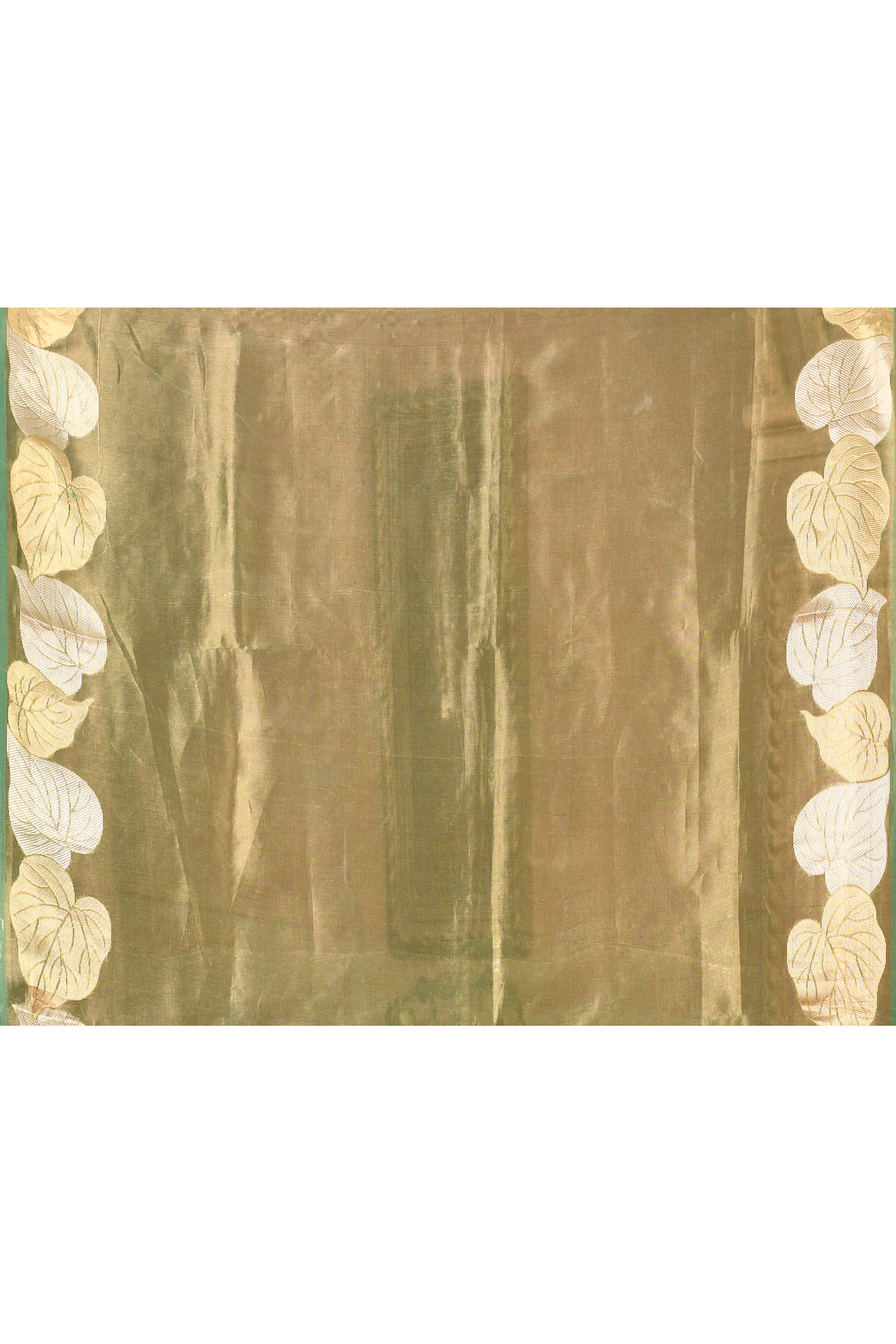 Banarasi tissue silk saree with leaf pattern woven border-Emerald green