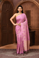 Pure handloom tussar silk Banarasi saree with kadwa weaving-Lavender