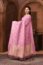 Pure handloom tussar silk Banarasi saree with kadwa weaving-Lavender