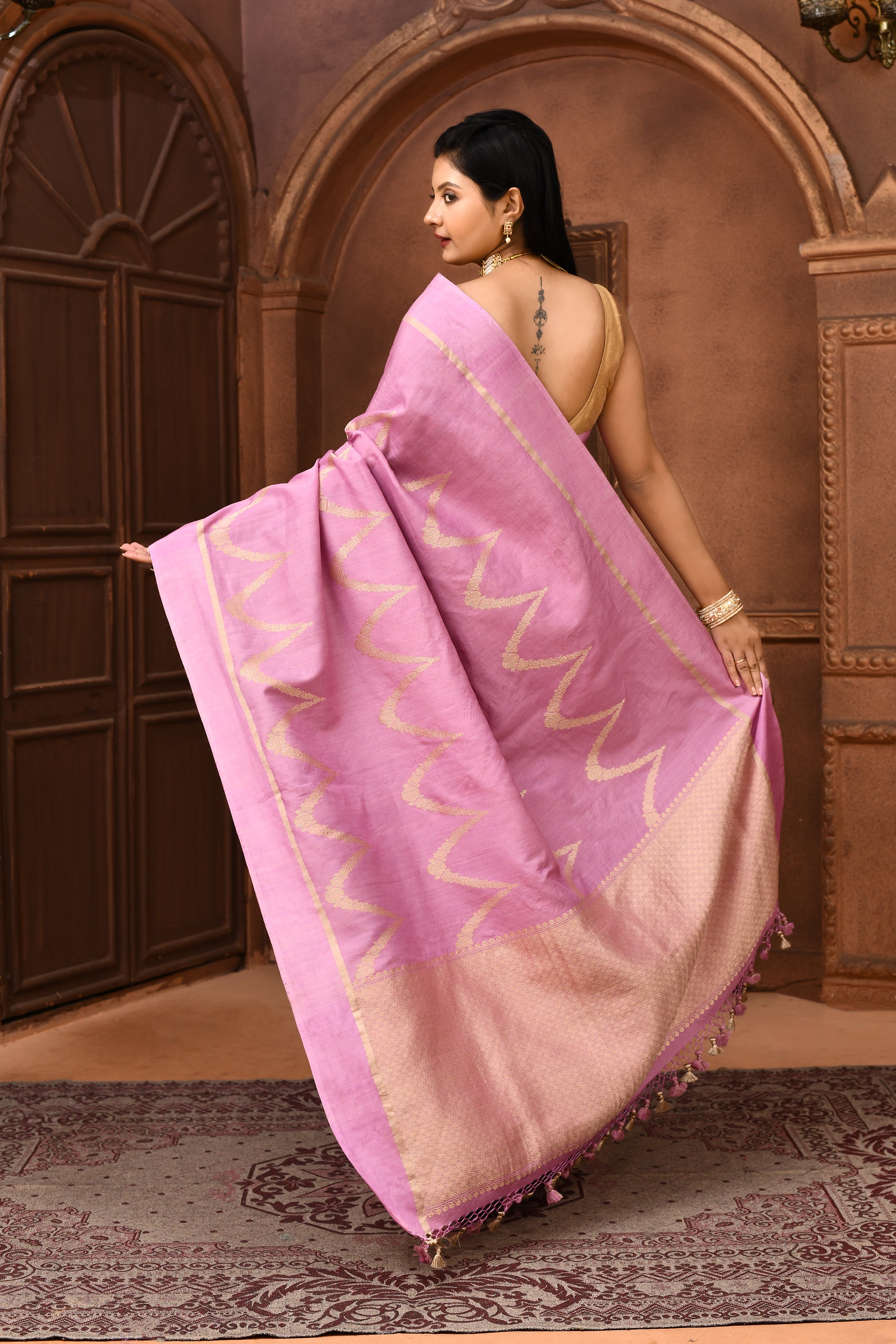 Pure handloom tussar silk Banarasi saree with kadwa weaving-Lavender