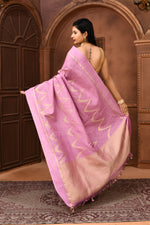 Pure handloom tussar silk Banarasi saree with kadwa weaving-Lavender
