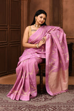Pure handloom tussar silk Banarasi saree with kadwa weaving-Lavender