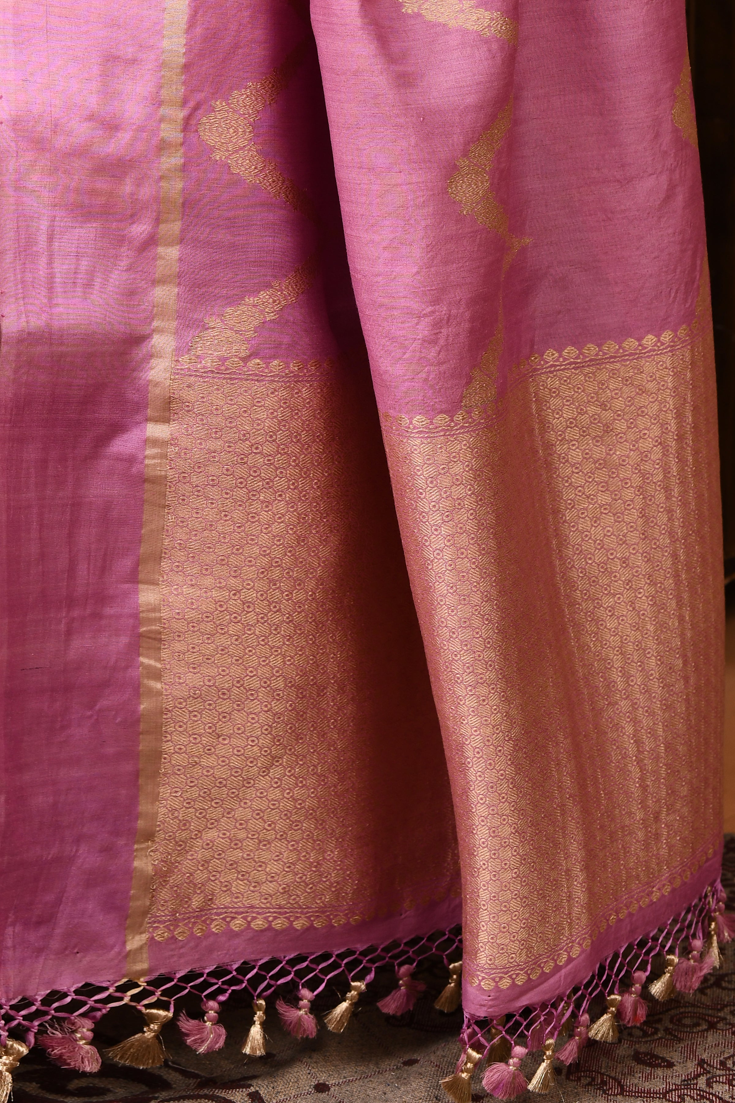 Pure handloom tussar silk Banarasi saree with kadwa weaving-Lavender