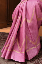 Pure handloom tussar silk Banarasi saree with kadwa weaving-Lavender