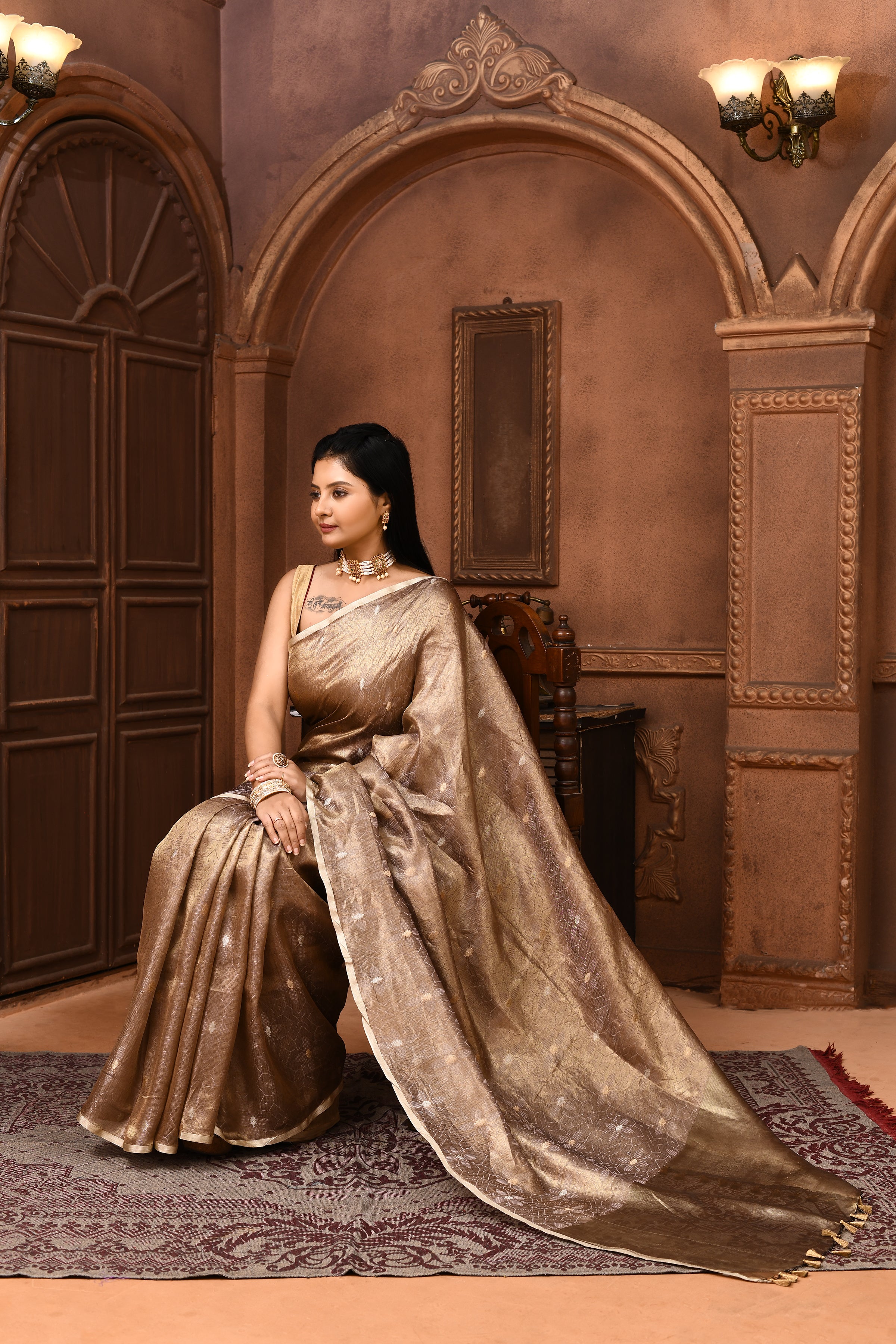 Banarasi tissue silk saree with kadwa weaving-Mauve