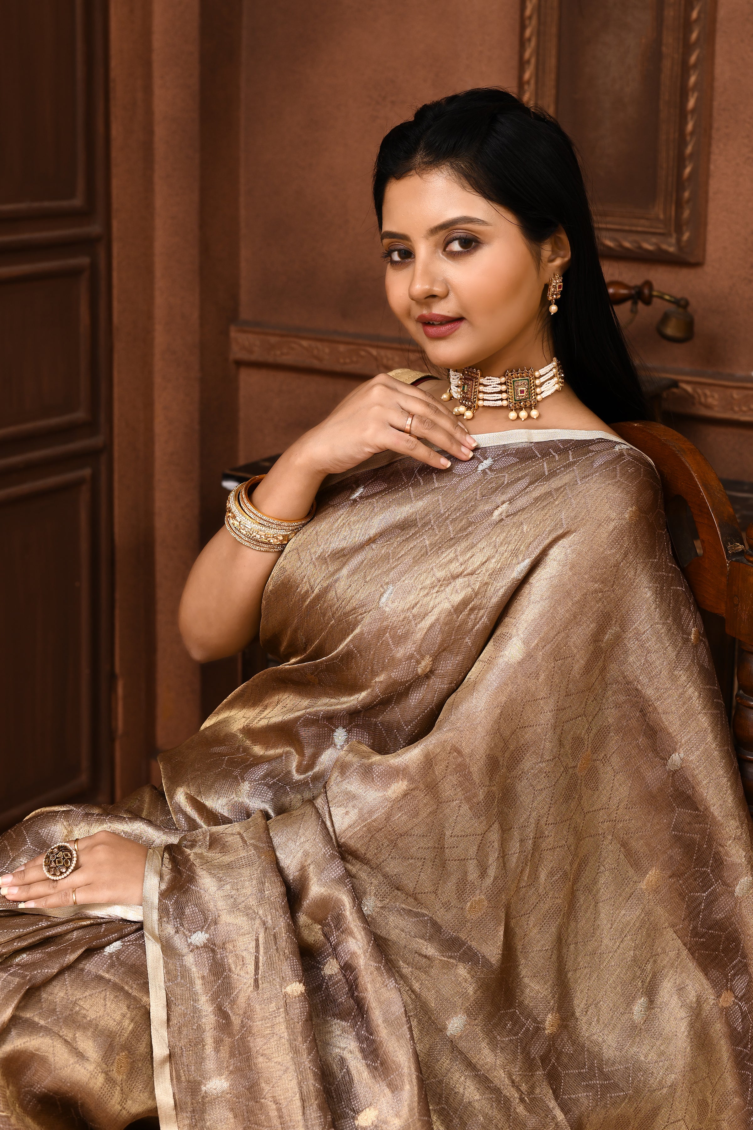 Banarasi tissue silk saree with kadwa weaving-Mauve