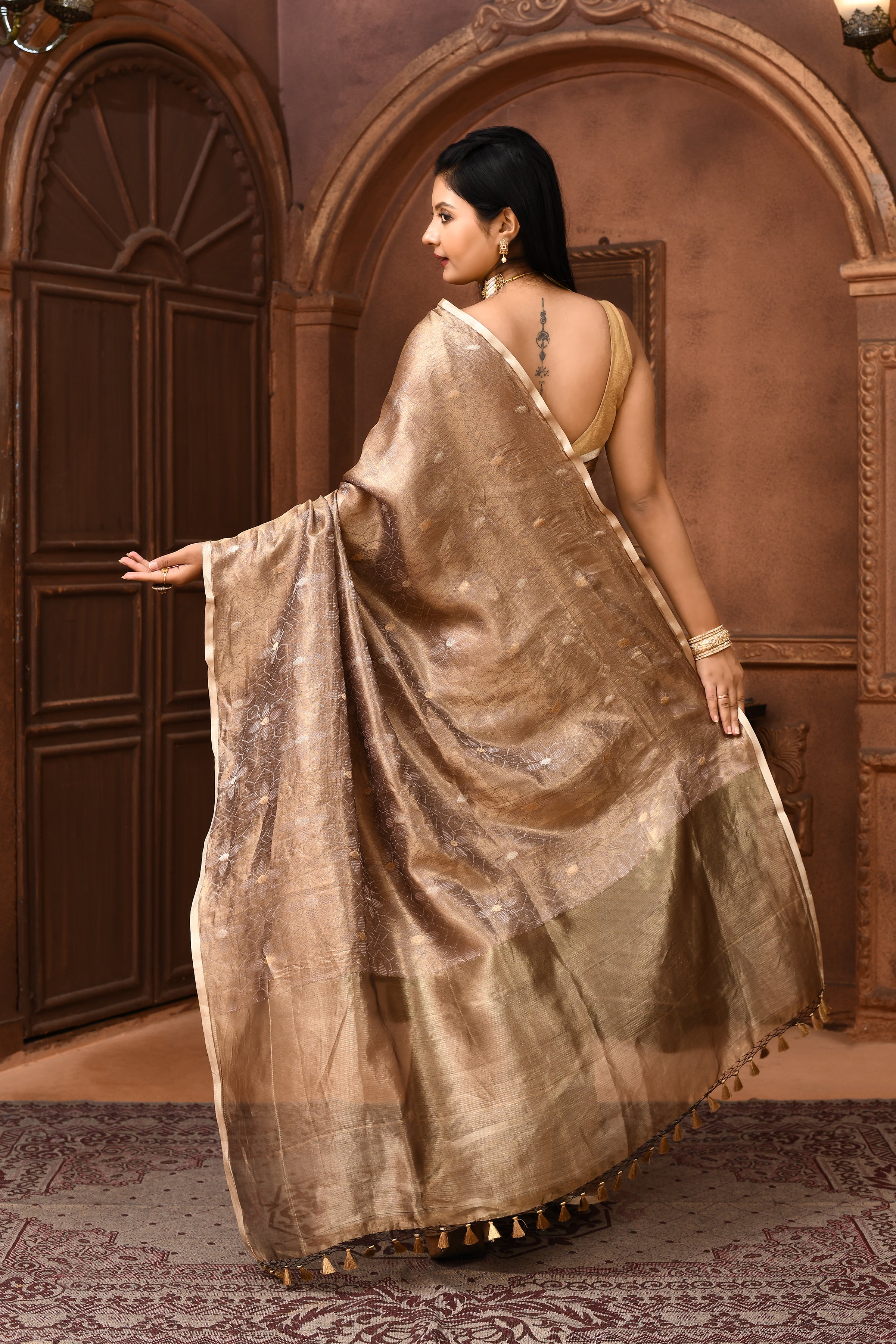 Banarasi tissue silk saree with kadwa weaving-Mauve