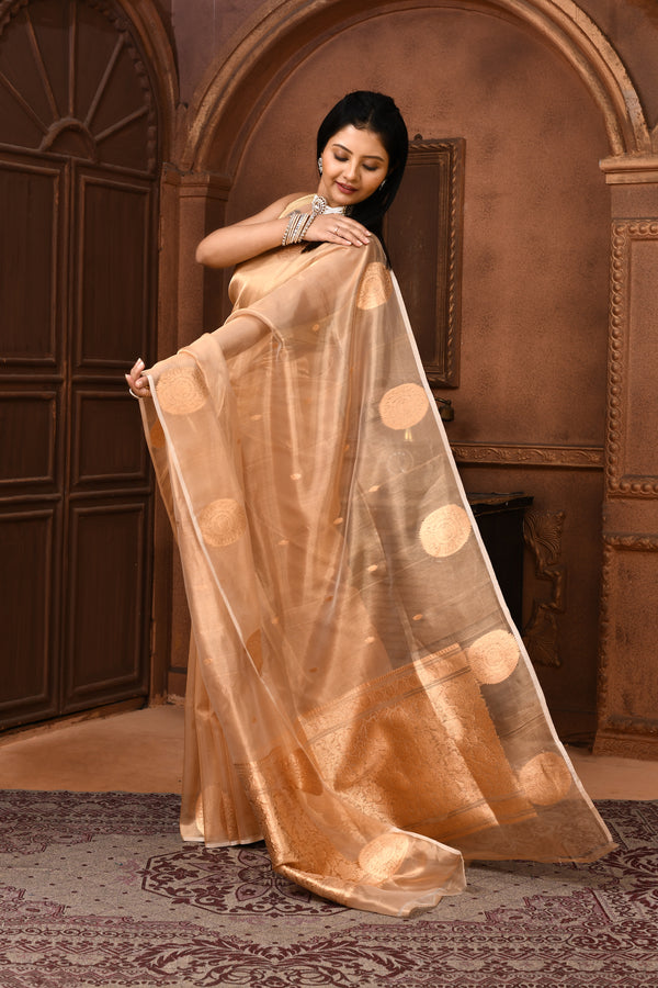 Banarasi tissue silk saree with floral pattern kadwa weaving-off white