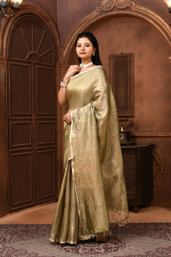 Banarasi tissue silk saree with kadwa weaving-Olive green