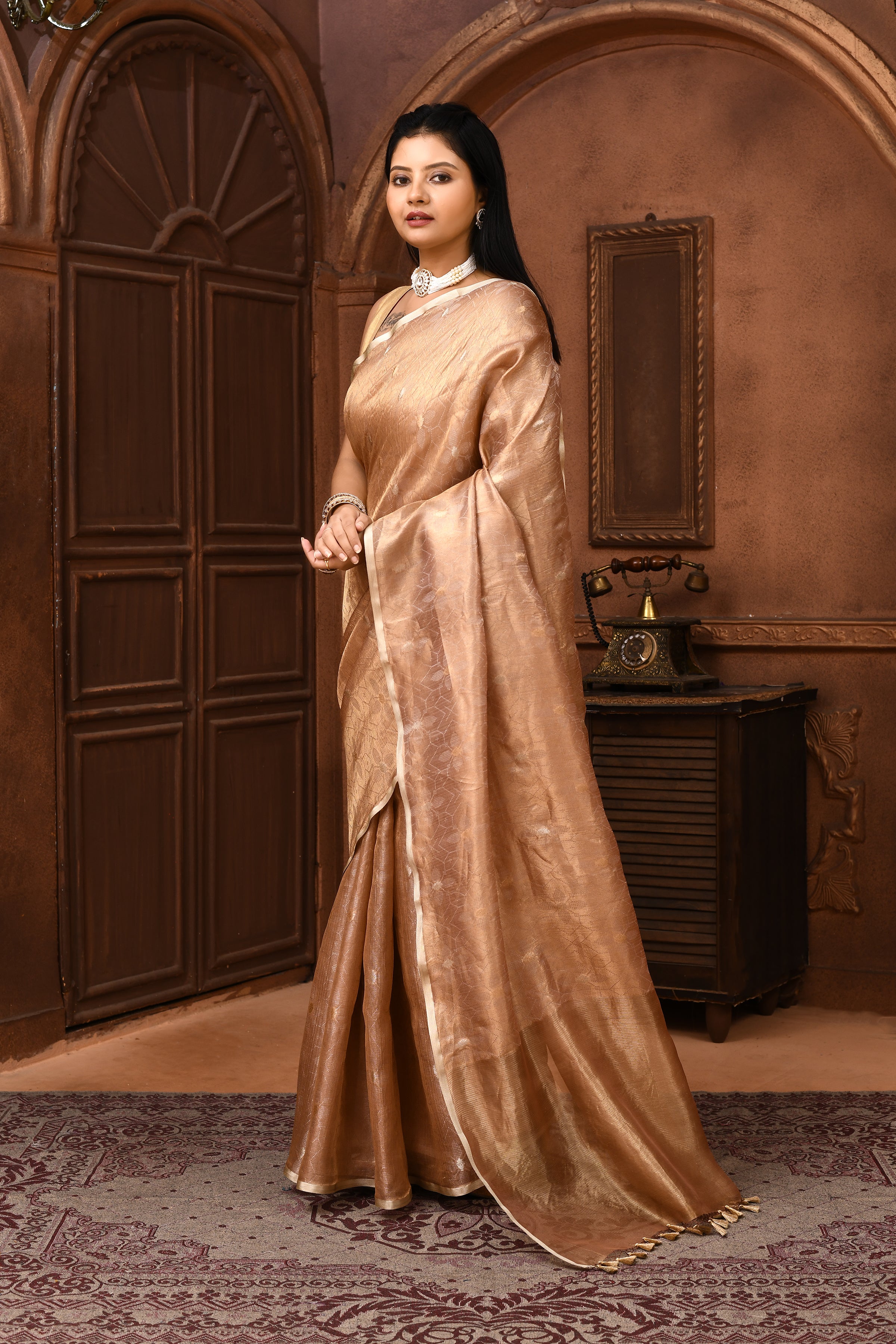 Banarasi tissue silk saree with kadwa weaving-Beige