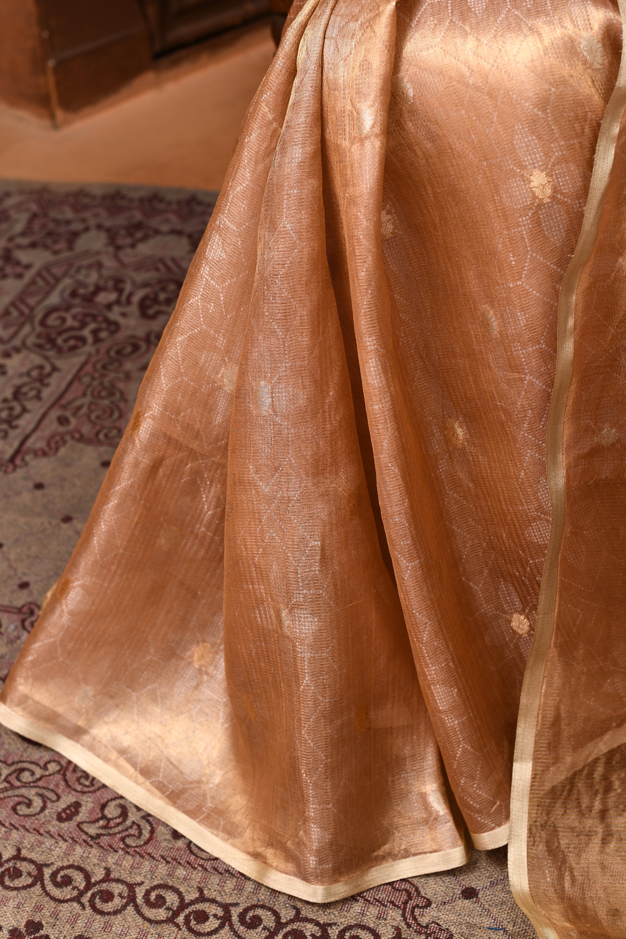 Banarasi tissue silk saree with kadwa weaving-Beige