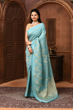 Pure handloom tussar silk Banarasi saree with kadwa weaving-Ice blue