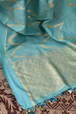 Pure handloom tussar silk Banarasi saree with kadwa weaving-Ice blue