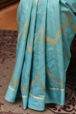 Pure handloom tussar silk Banarasi saree with kadwa weaving-Ice blue
