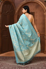 Pure handloom tussar silk Banarasi saree with kadwa weaving-Ice blue