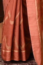 Pure handloom tussar silk Banarasi saree with kadwa weaving-Light coral