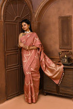 Pure handloom tussar silk Banarasi saree with kadwa weaving-Light coral