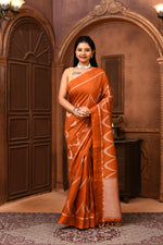 Pure handloom tussar silk Banarasi saree with kadwa weaving-Rust