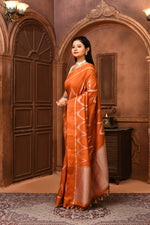 Pure handloom tussar silk Banarasi saree with kadwa weaving-Rust