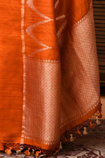 Pure handloom tussar silk Banarasi saree with kadwa weaving-Rust