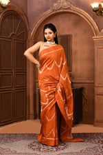 Pure handloom tussar silk Banarasi saree with kadwa weaving-Rust