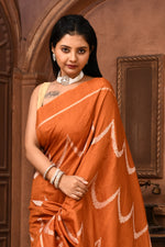Pure handloom tussar silk Banarasi saree with kadwa weaving-Rust