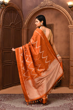 Pure handloom tussar silk Banarasi saree with kadwa weaving-Rust