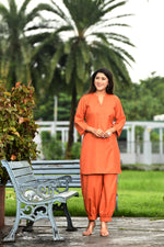 Rustic Rust orange cotton slub Co-ord set with pants in harem style