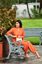 Rustic Rust orange cotton slub Co-ord set with pants in harem style