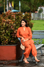 Rustic Rust orange cotton slub Co-ord set with pants in harem style