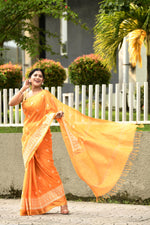 Pure handloom linen tussar saree with embroidery-Dark orange