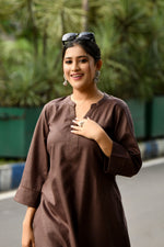 Rich Chocolate brown cotton slub Co-ord set with pants in harem style