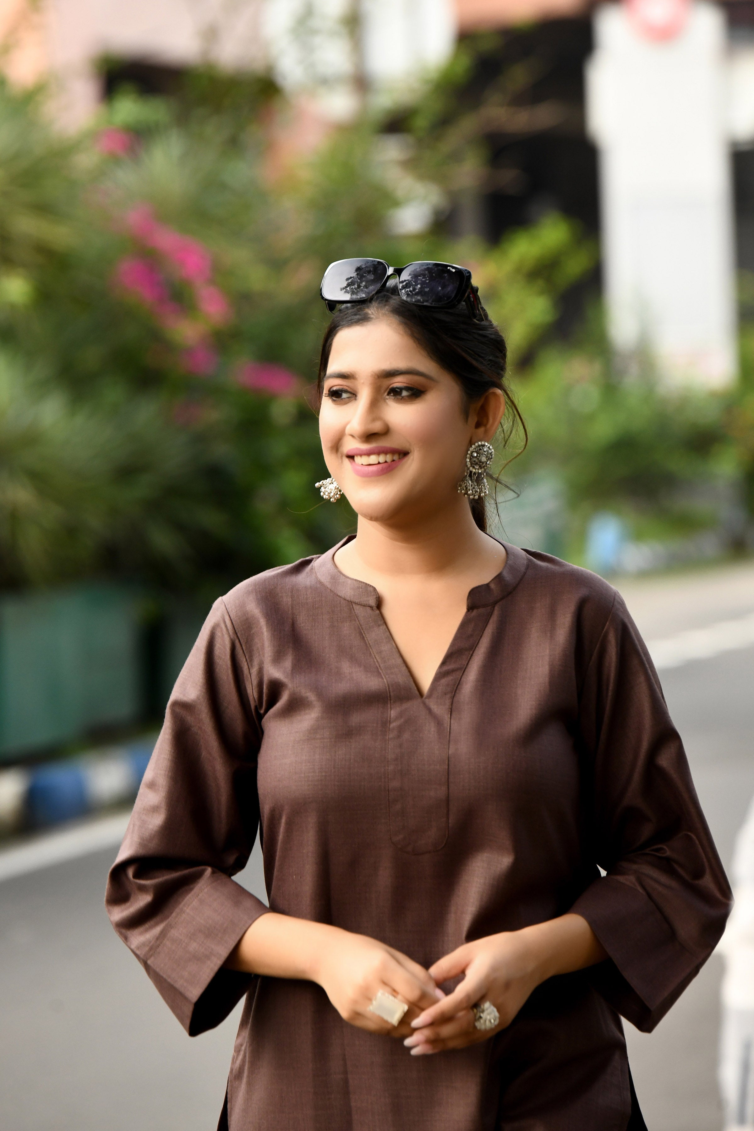 Rich Chocolate brown cotton slub Co-ord set with pants in harem style