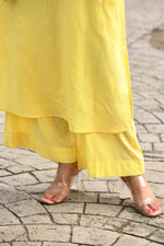 Radiant Yellow pintex cotton U shaped long straight kurta with matching trousers