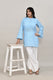 Serene Powder blue hakoba flared sleeves mid thigh length straight kurta with off white farshi salwar with cut work embroidery