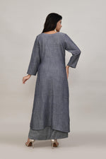 Sleek Metallic grey pintex cotton rounded long straight kurta with matching trousers