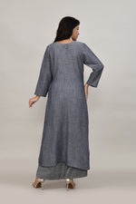 Sleek Metallic grey pintex cotton rounded long straight kurta with matching trousers