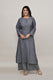 Sleek Metallic grey pintex cotton rounded long straight kurta with matching trousers