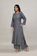 Sleek Metallic grey pintex cotton rounded long straight kurta with matching trousers