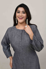 Sleek Metallic grey pintex cotton rounded long straight kurta with matching trousers